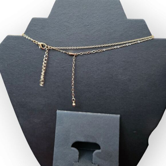 Aqua Blue Stone Bar Necklace and Floating Heart Necklace - Picture 7 of 8